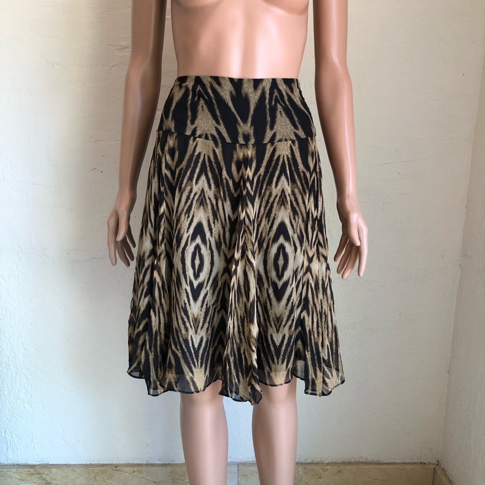 INC International Concepts Women's Size 10 Black/Tan Animal Print Silk Skirt